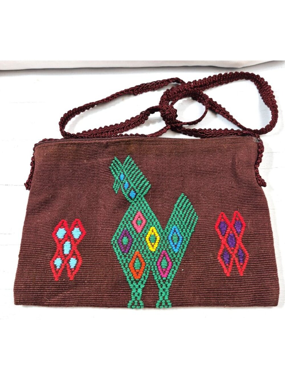Guatemalan Woven Crossbody Bag Bird Embroidered Boho Folk Art Purse 18 in